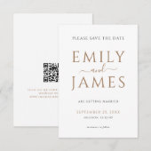 Minimalistisches Gold-Schwarz-Text-QR-Code-Hochzei Save The Date (Vorne/Hinten)