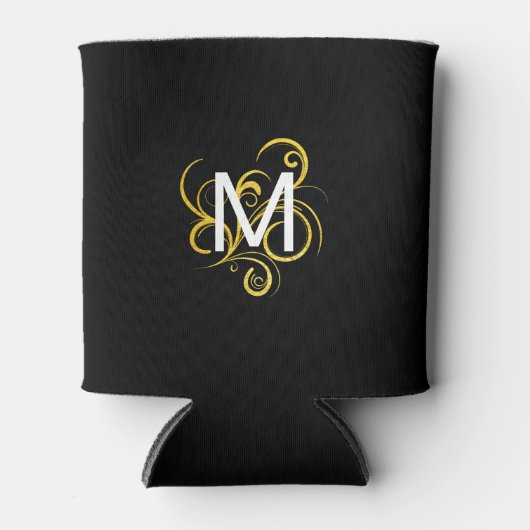 Minimalistisches Gold Schwarz und Weiß Monogram Dosenkühler (Vorderseite)