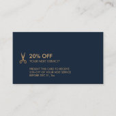 Minimalistisches Gold Scissors Haar-Stylist-Rabatt Visitenkarte (Vorderseite)