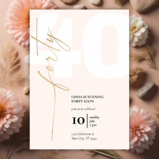 Minimalistisches Gold Script 40. Geburtstag Party Einladung