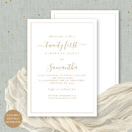 Minimalistisches Gold Script Border 21. Geburtstag Einladung