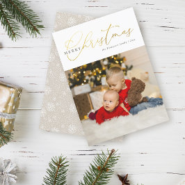 Minimalistisches Gold Script Foto Frohe Weihnachte Feiertagskarte