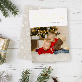 Minimalistisches Gold Script Foto Frohe Weihnachte Folien Feiertagskarte