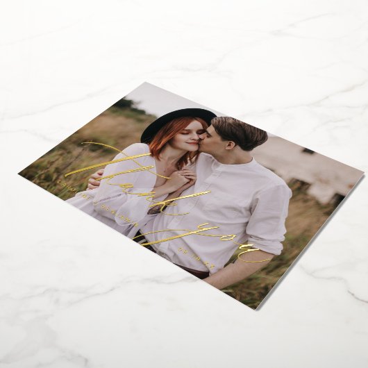 Minimalistisches Gold Script Foto Hochzeit danke Folieneinladung (Gedreht)