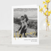 Minimalistisches Gold Script Foto Seine Vow Card Karte (Gelbe Blume)