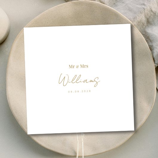 Minimalistisches Gold Script Mr. & Mrs. Wedding Na Serviette