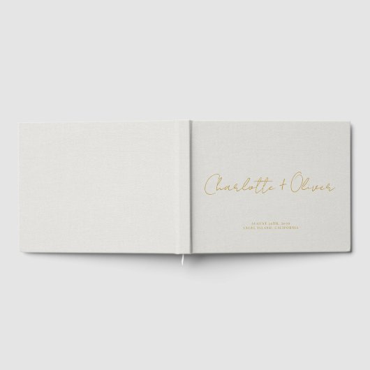 Minimalistisches Gold Script Personalisiert Weddin Gästebuch (Voll)