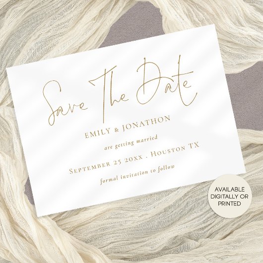 Minimalistisches Gold-Script Save the Date