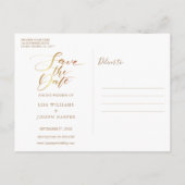 Minimalistisches Gold-Script Save the Date Ankündigungspostkarte (Rückseite)
