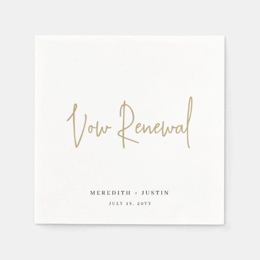 Minimalistisches Gold Script Vow Renewal Party Serviette (Vorderseite)