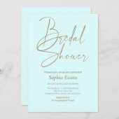 Minimalistisches Gold Silver Light Cyan Brautparty Einladung (Vorne/Hinten)