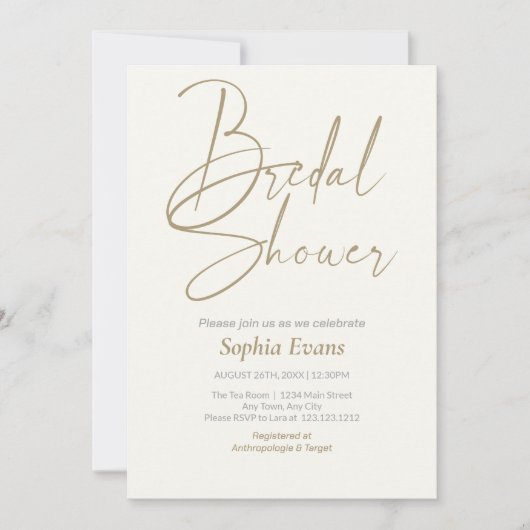 Minimalistisches Gold Silver White Creme Brautpart Einladung (Vorderseite)