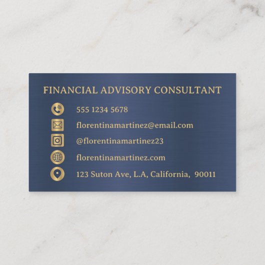 Minimalistisches Gold und Blau modern beruflich Visitenkarte (Rückseite)