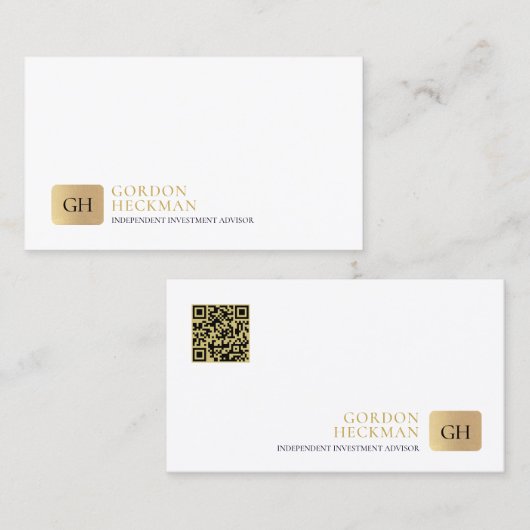 Minimalistisches Gold und schwarzes weißes Monogra Visitenkarte (Vorne/Hinten)