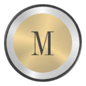 Minimalistisches Gold und Silber-Metallic-Monogram Eishockey Puck (Vorderseite)