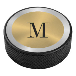 Minimalistisches Gold und Silber-Metallic-Monogram Eishockey Puck
