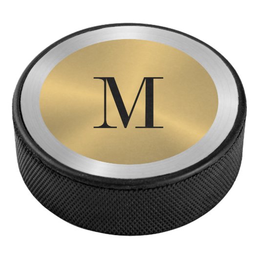 Minimalistisches Gold und Silber-Metallic-Monogram Eishockey Puck (3/4)
