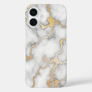 Minimalistisches Gold und weißer Marmor iPhone 16 Hülle