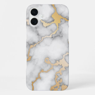 Minimalistisches Gold und weißer Marmor iPhone 16 Plus Hülle