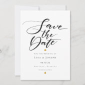 Minimalistisches Goldenes Herz für Schwarz und Wei Save The Date (Vorderseite)