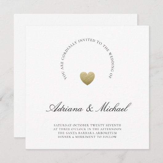 Minimalistisches Goldenes Herz Moderne Script Hoch Einladung (Vorne/Hinten)