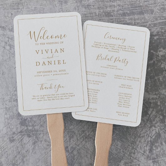 Minimalistisches goldenes Hochzeitsprogramm Fächer