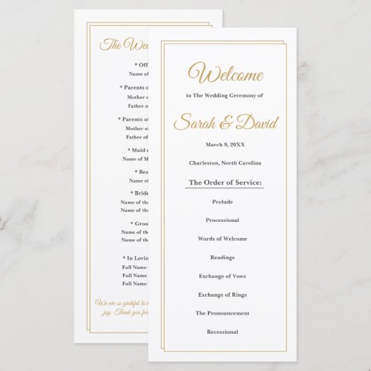Minimalistisches goldenes Hochzeitsprogramm mit Ra Programm (Vorne/Hinten)