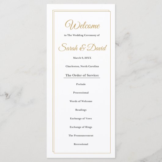 Minimalistisches goldenes Hochzeitsprogramm mit Ra Programm (Vorderseite)