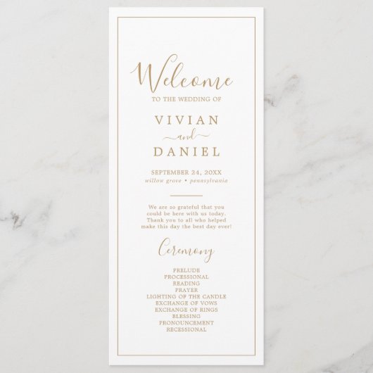 Minimalistisches Goldhochzeitsprogramm Programm (Vorderseite)
