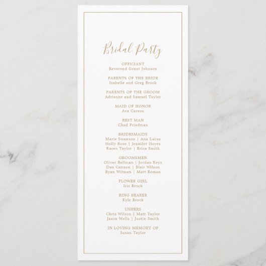 Minimalistisches Goldhochzeitsprogramm Programm (Rückseite)