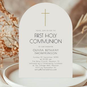 Minimalistisches Goldkreuz Erste Heilige Kommune Einladung