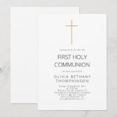 Minimalistisches Goldkreuz Erste Heilige Kommune Einladung (Vorne/Hinten)
