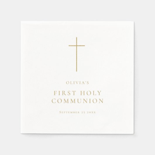 Minimalistisches Goldkreuz Erste Heilige Kommune Serviette (Vorderseite)