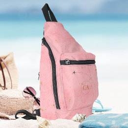 Minimalistisches Goldlachs-Monogramm-Rosa-Flugzeug Crossbody Bag