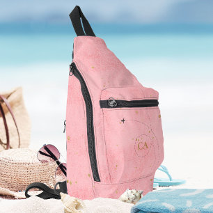 Minimalistisches Goldlachs-Monogramm-Rosa-Flugzeug Crossbody Bag