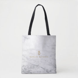Minimalistisches Goldmonogramm aus weißem Marmor Tasche