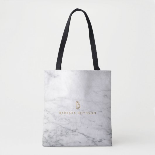 Minimalistisches Goldmonogramm aus weißem Marmor Tasche (Vorderseite)