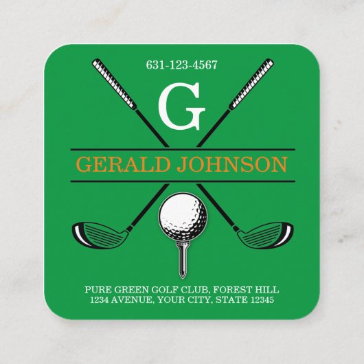 Minimalistisches Golf Monogram Design Square Busin Quadratische Visitenkarte (Rückseite)