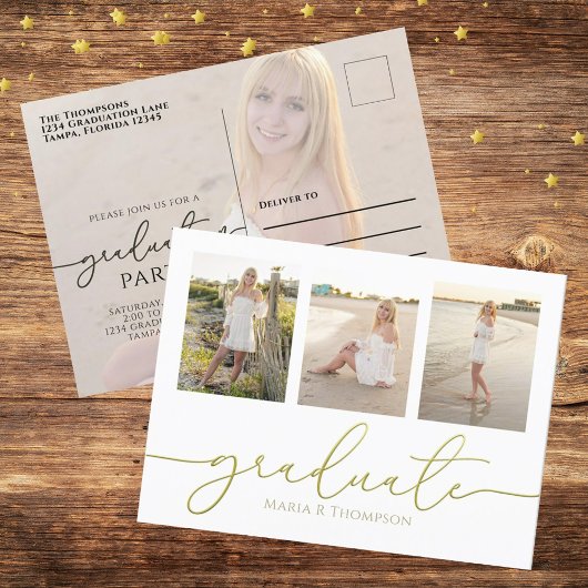 Minimalistisches Graduate Modern Simple Gold Foto Postkarte