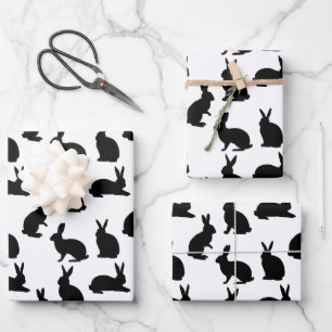Minimalistisches Grafik-Hasen-Muster in Schwarz Os Geschenkpapier Set