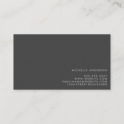 Minimalistisches Grau Weiß mit kursivem Text Visitenkarte (Rückseite)