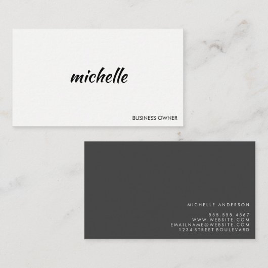 Minimalistisches Grau Weiß mit kursivem Text Visitenkarte (Vorne/Hinten)