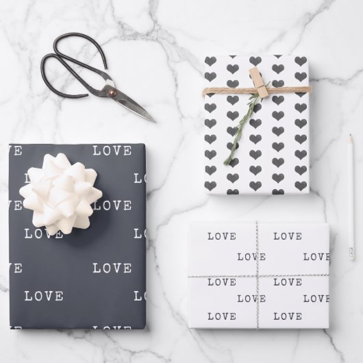 Minimalistisches graues Herz Moderne Liebe Valenti Geschenkpapier Set (Vorderseite)