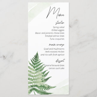 Minimalistisches Green Fern Wedding Menu Menükarte