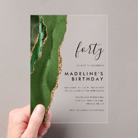 Minimalistisches Green Gold Agate Geode 40. Geburt Acryleinladungen (Insitu (Handheld))