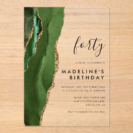 Minimalistisches Green Gold Agate Geode 40. Geburt Acryleinladungen (Vorderseite)