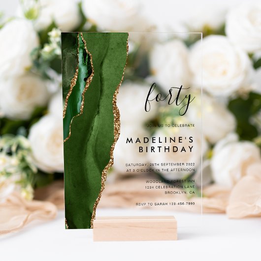 Minimalistisches Green Gold Agate Geode 40. Geburt Acryleinladungen