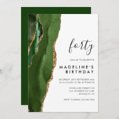 Minimalistisches Green Gold Agate Geode 40. Geburt Einladung (Vorne/Hinten)