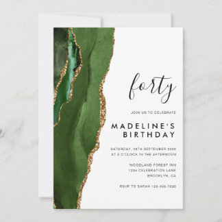 Minimalistisches Green Gold Agate Geode 40. Geburt Einladung