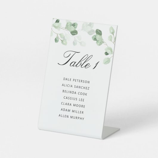 Minimalistisches Greenery Hochzeitsdiagramm Sockelschild (Vorderseite)